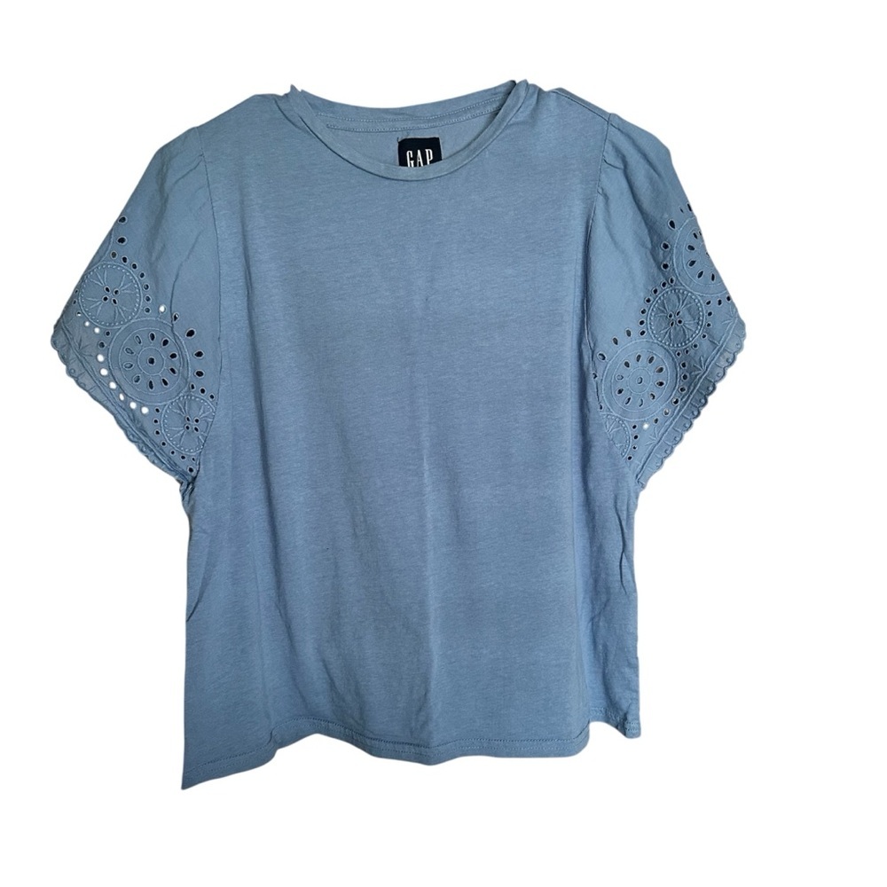 GAP Blue Flutter Sleeve Flowy T-Shirt Preppy Size Medium Comfy Casual Every Day